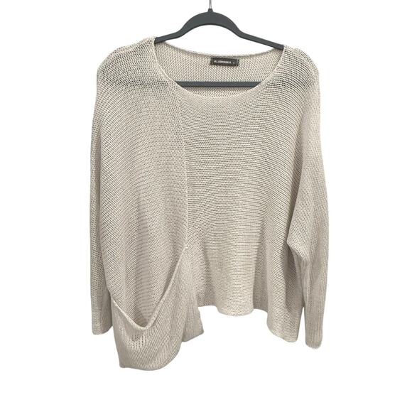 Alembika Sz M Oversized Asymmetrical Loose Knit Lagenlook White Pocket Sweater - Picture 2 of 7